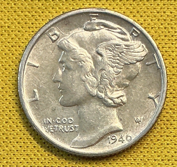 1940-S Mercury Dime, Mint State Uncirculated Coin, Store #DE0684