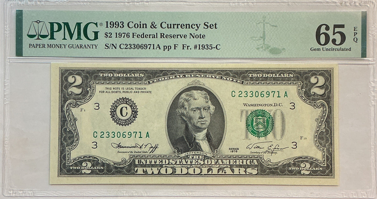 1976 $2 Federal Reserve Bank Note, PMG GEM UNC-65, GFRB089