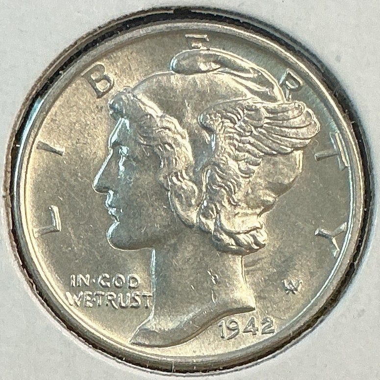 1942 Mercury Dime, Mint State Uncirculated Coin, Store #DE0689