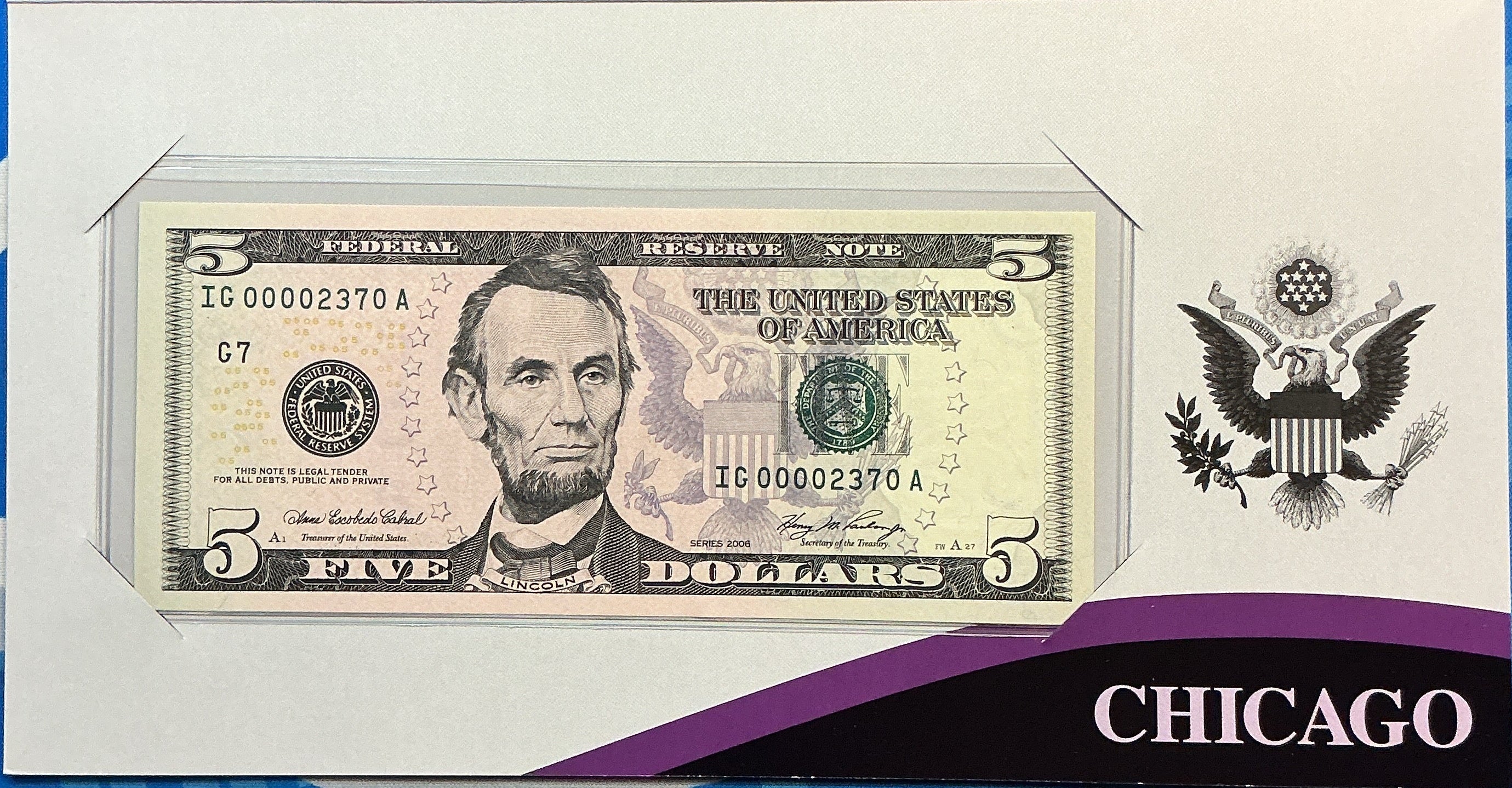 2006 Series $5 Single Notes,12 ea, F.R.N, 'LOW SERIAL NUMBERS', Store #FRN001