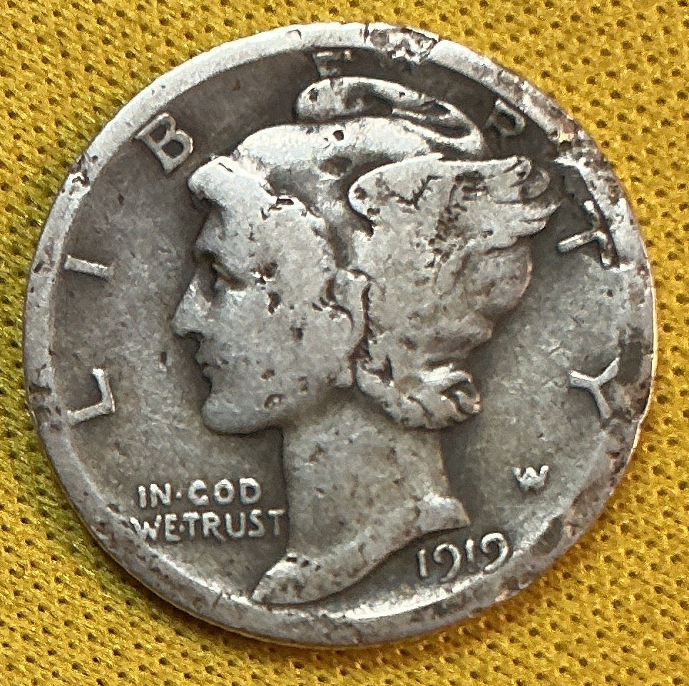 1919-S Mercury Dime, Very Good Circulated Coin, Store #DE0510