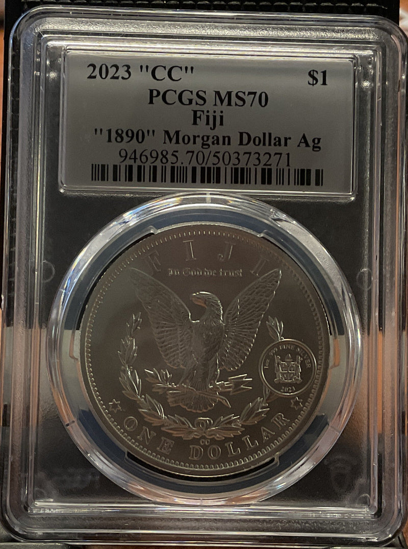 .999 silver, 1 Troy Ounce, 2023 Fiji Privy Morgan Ag, PCGS MS-70, Store