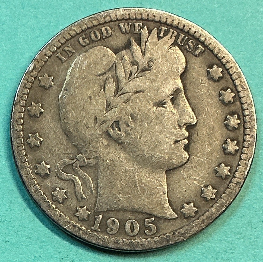 1905 Barber Quarter., Very Good Circulated Details., Store#QR1232