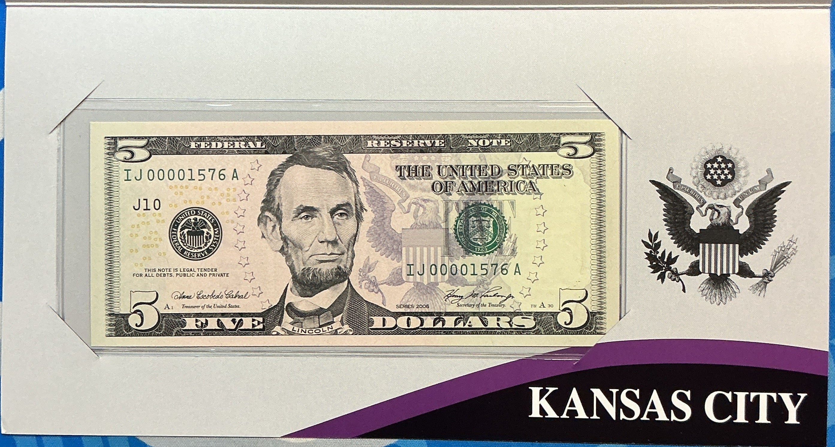 2006 Series $5 Single Notes,12 ea, F.R.N, 'LOW SERIAL NUMBERS', Store #FRN001