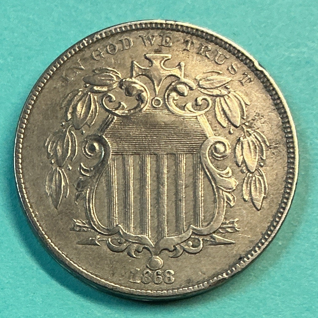 1868 Shield Nickel, Extra Fine+ Details Circulated Coin, Store #NL0106