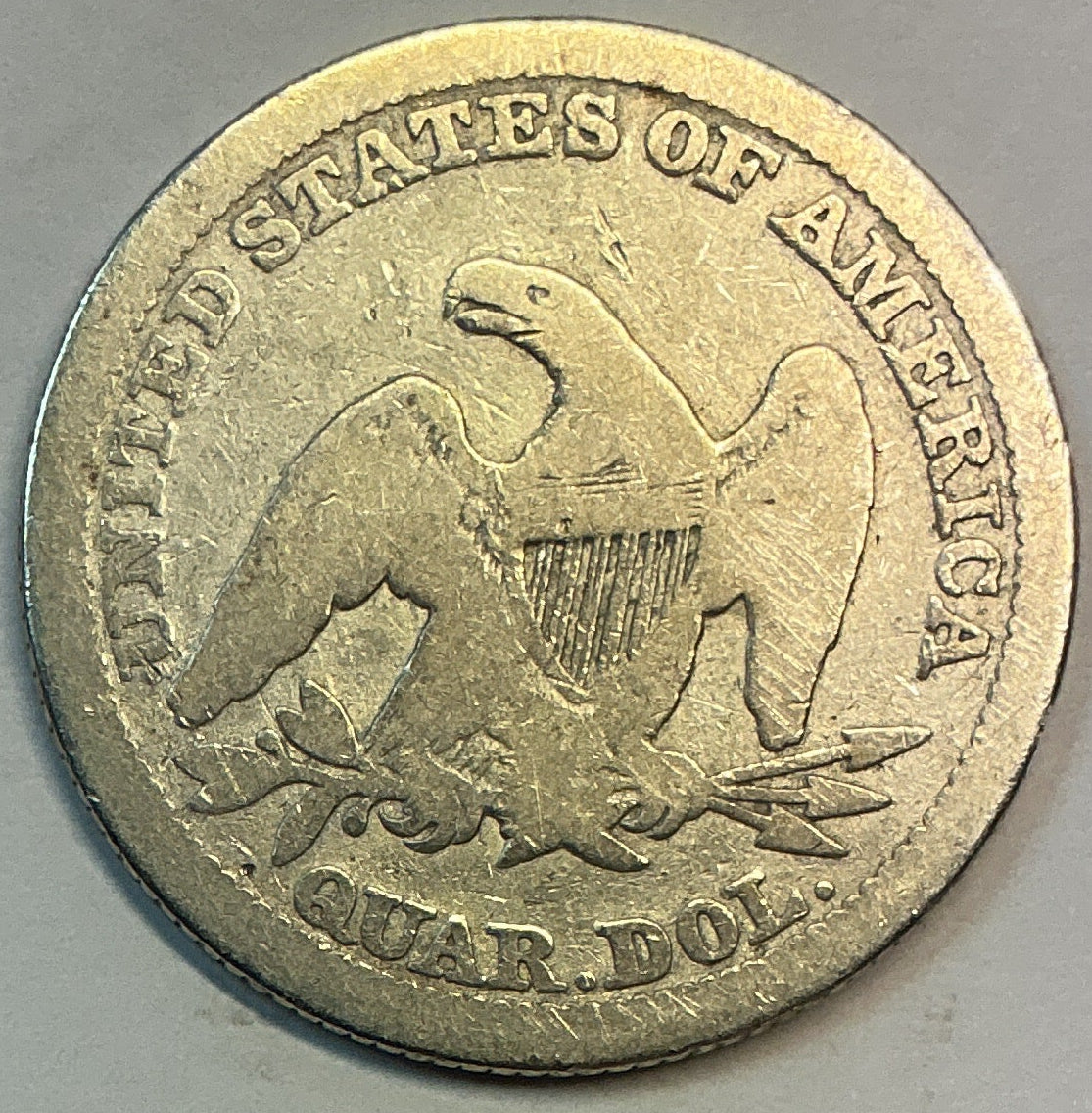 1854 Liberty Seated Quarter., Very Good *Cleaned* Circulated Details., Store#QR1177