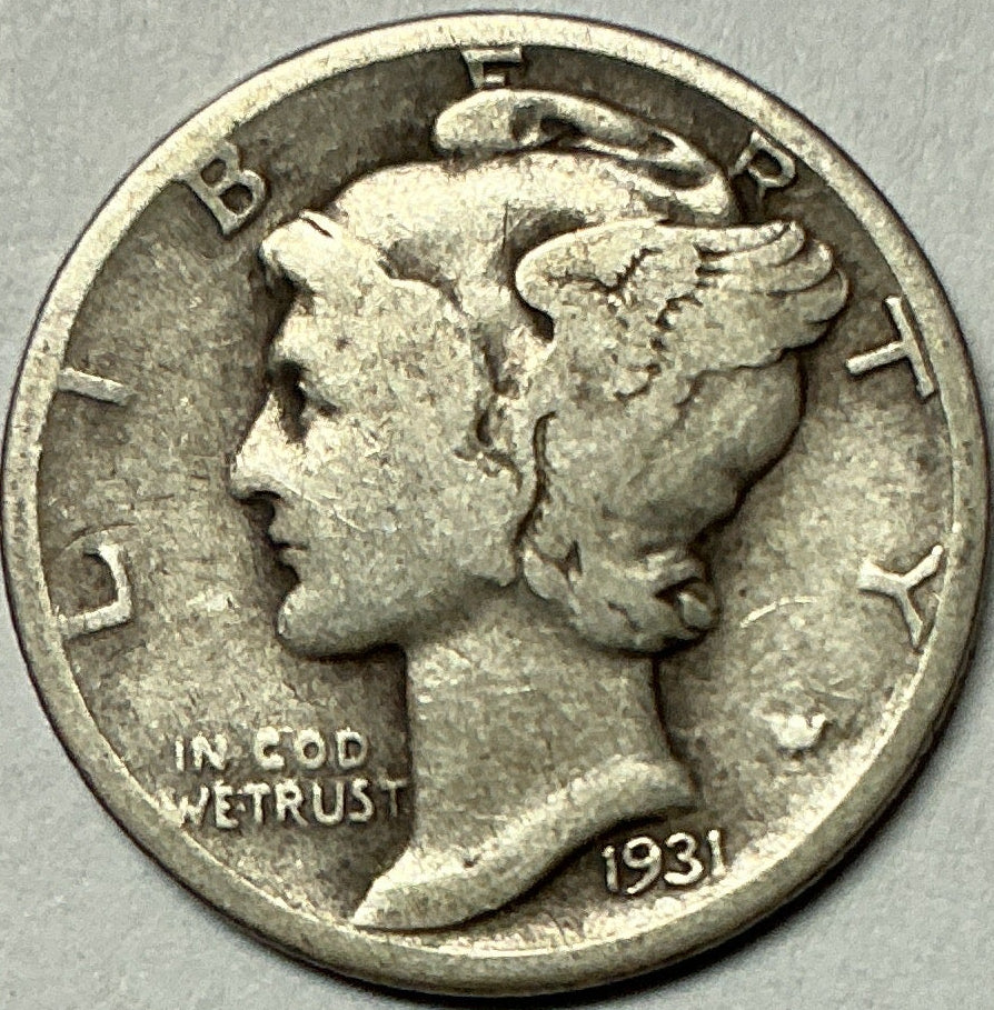1931 Mercury Dime, Very Good Circulated Coin, Store #DE0980