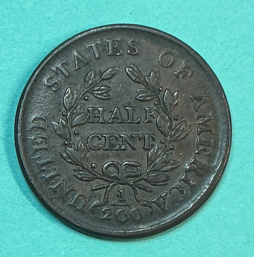 1804 Draped Bust Half Cent, with stem, X.F. Circulated Coin. Store #HT0035