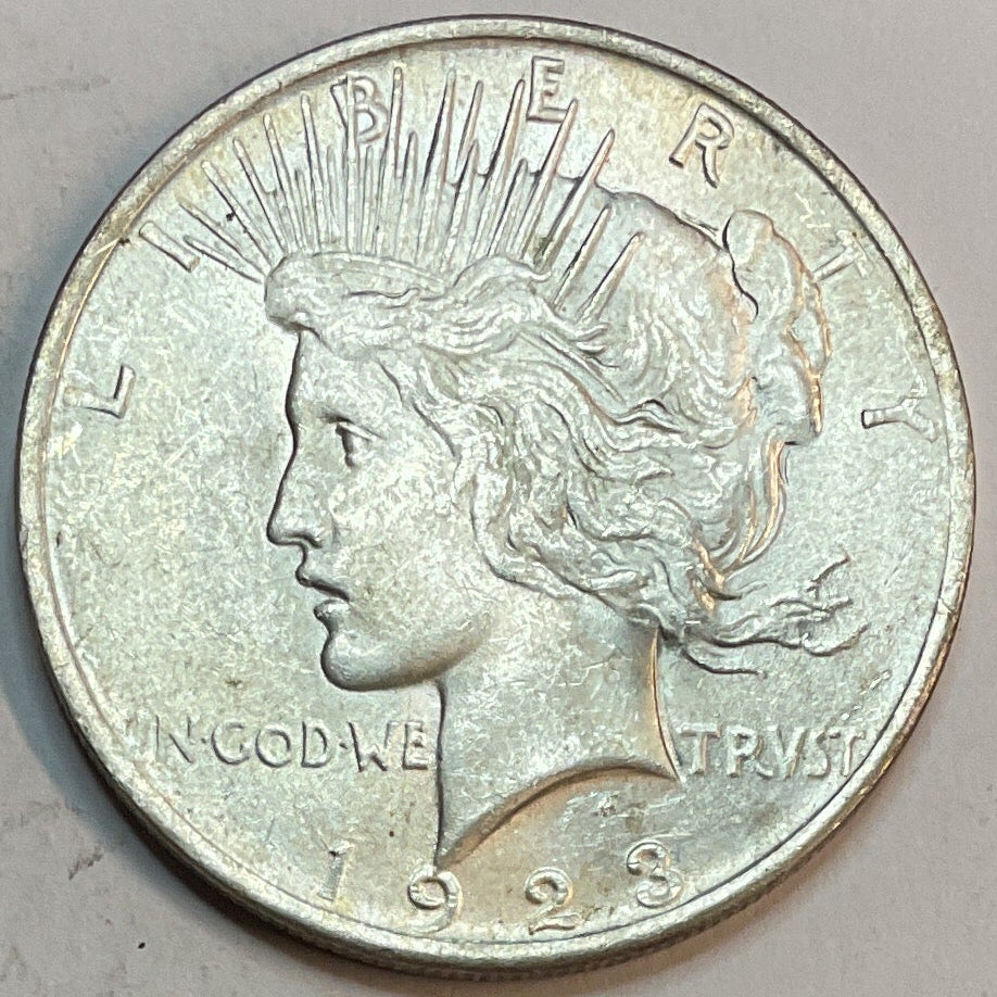 1923 Peace Dollar, About Uncirculated/Slider Coin, Store #DR0947