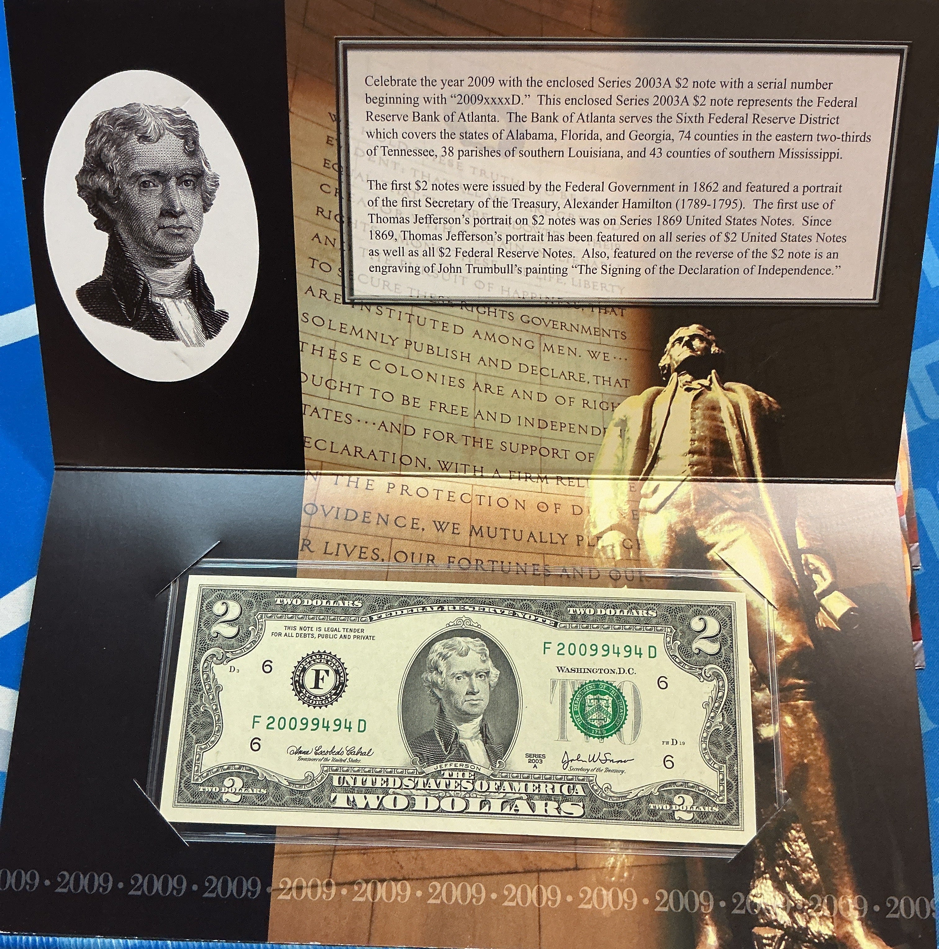 2009 Series $2 Single Notes, F.R.Notes, Nice Numbers!, Store #FRN002.