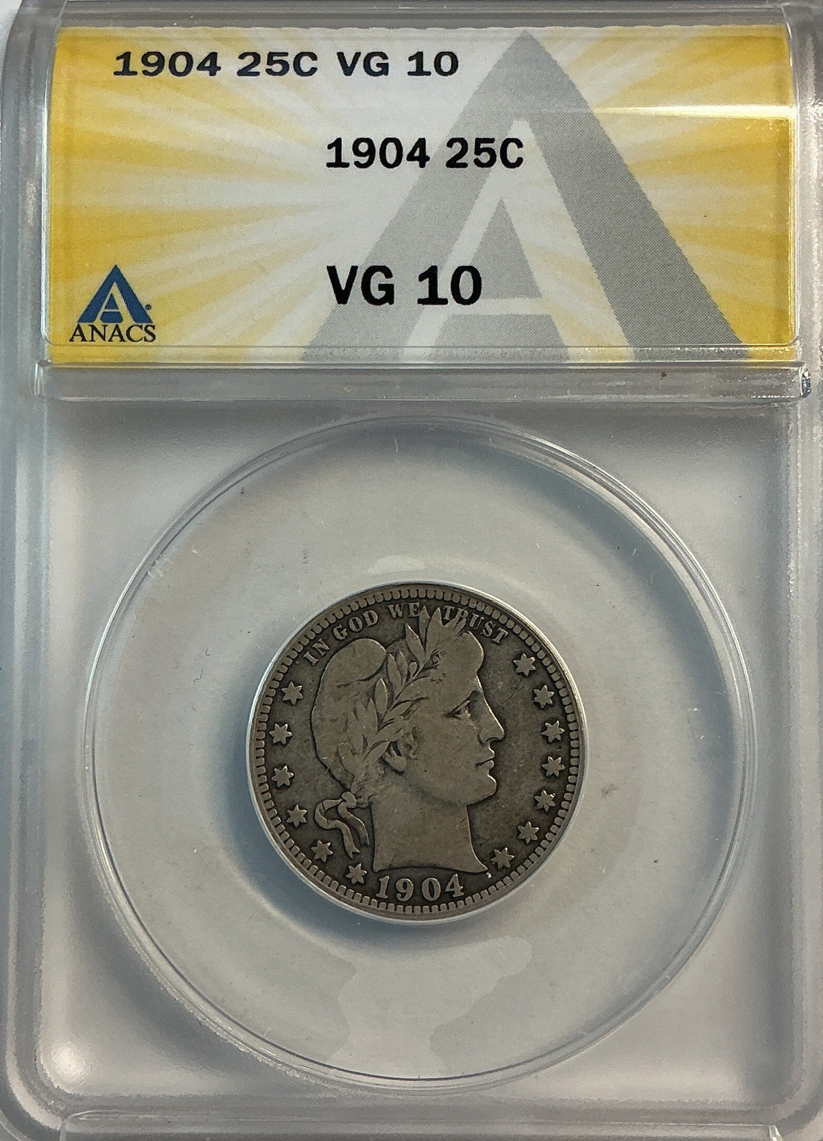 1904 Barber Quarter, ANACS Very Good 10. Store #QR1492