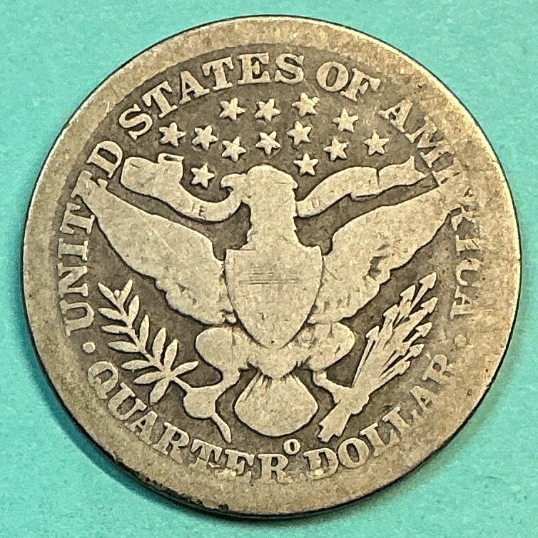 1895-O Barber Quarter., About Good Circulated Details., Store#QR1193
