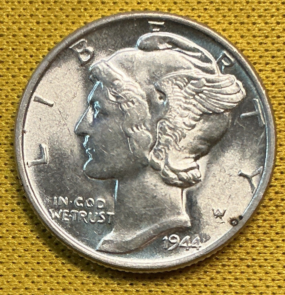 1944 Mercury Dime, Mint State Uncirculated Coin, Store #DE0694