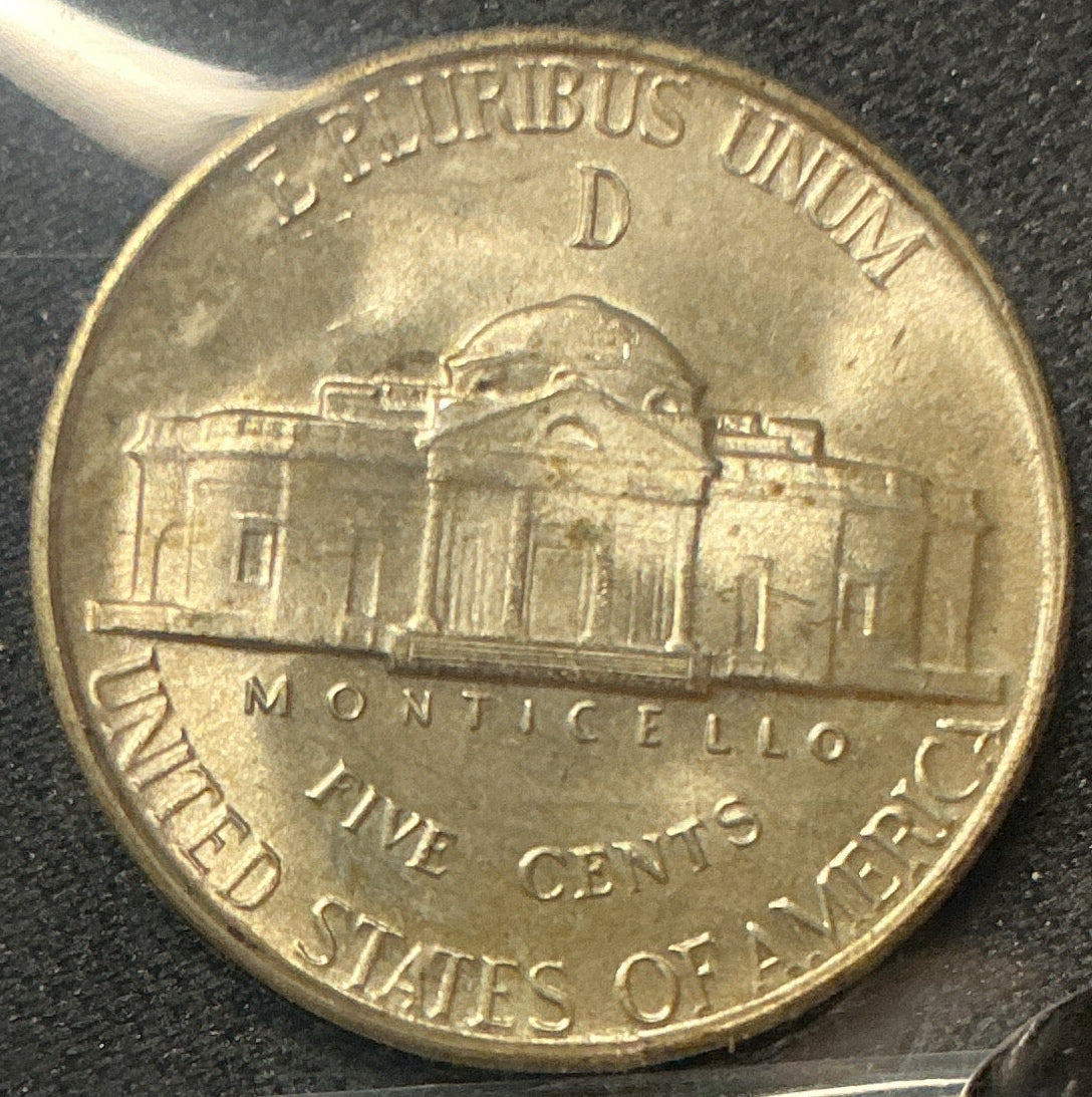1945-D Jefferson Silver War Nickel, Mint State Uncirculated Coin, Store #NL1216