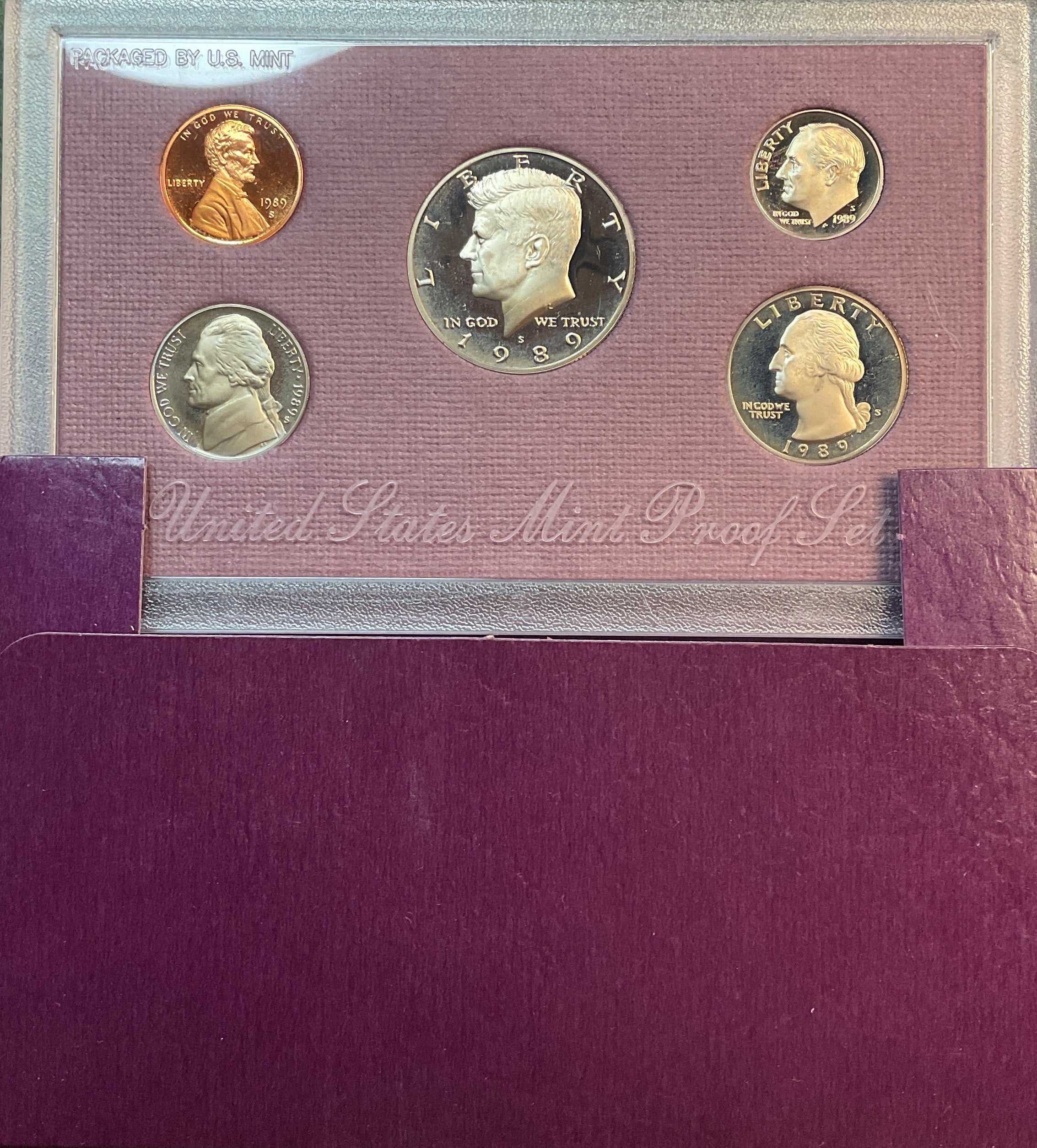1989 Proof Set, 5 Coin Proof Set, Encased in Original Government Packaging.