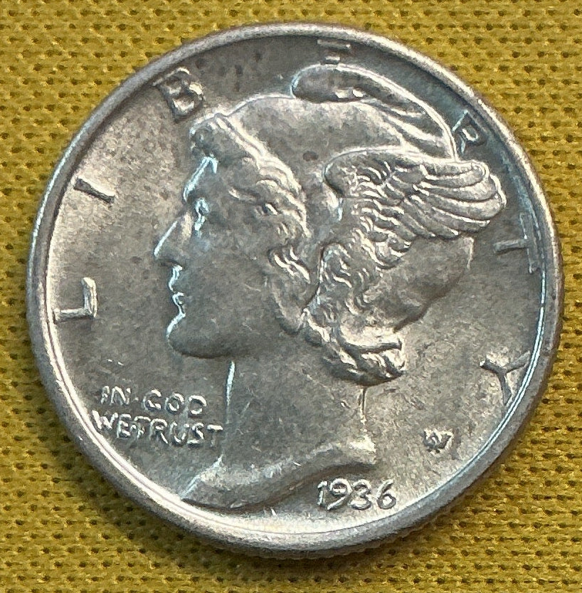 1936 Mercury Dime, Mint State Uncirculated Coin, Store #DE0638