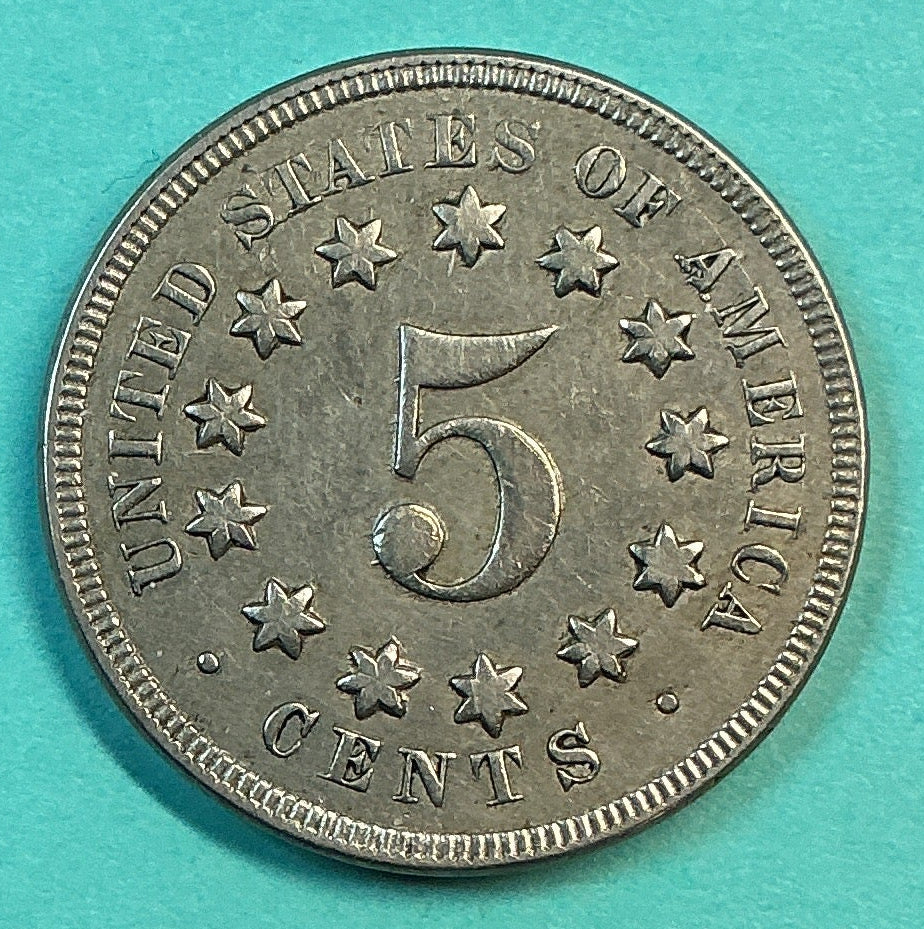 1869 Shield Nickel, About Uncirculated Detail Coin, Store #NL0116