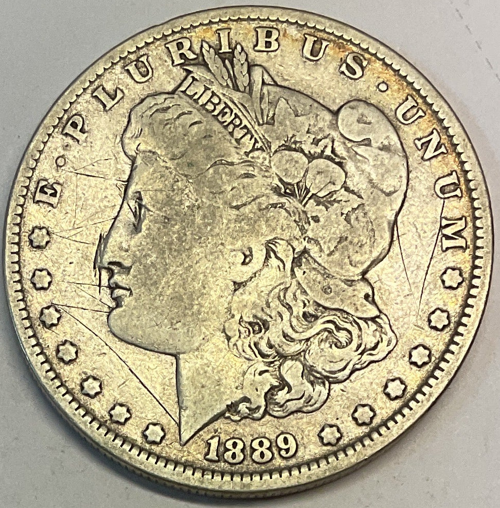 1889-O Morgan Silver Dollar, Scratched Obverse, Circulated Coin, Store #DR0899
