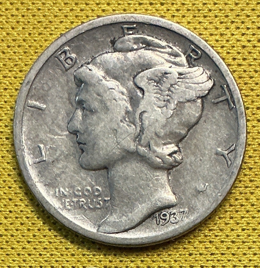 1937-D Mercury Dime, Very Good Circulated Coin, Store #DE0652