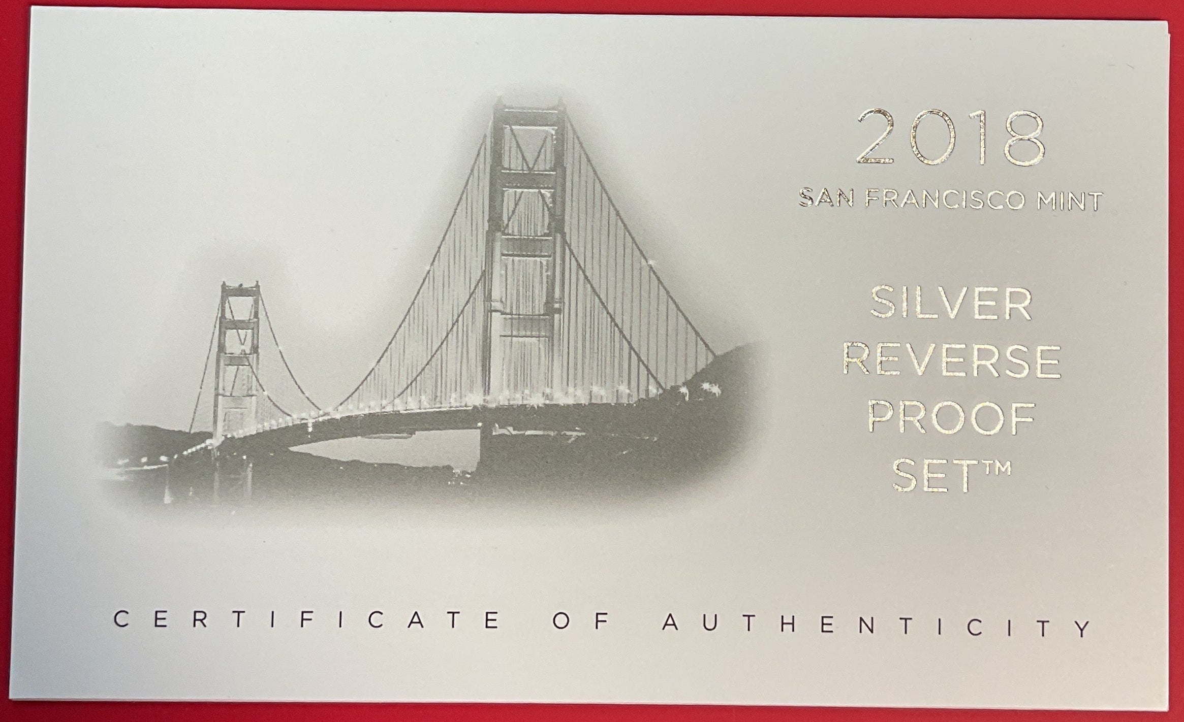 2018 San Francisco Mint Silver Reverse Proof Set w/C.O.A.