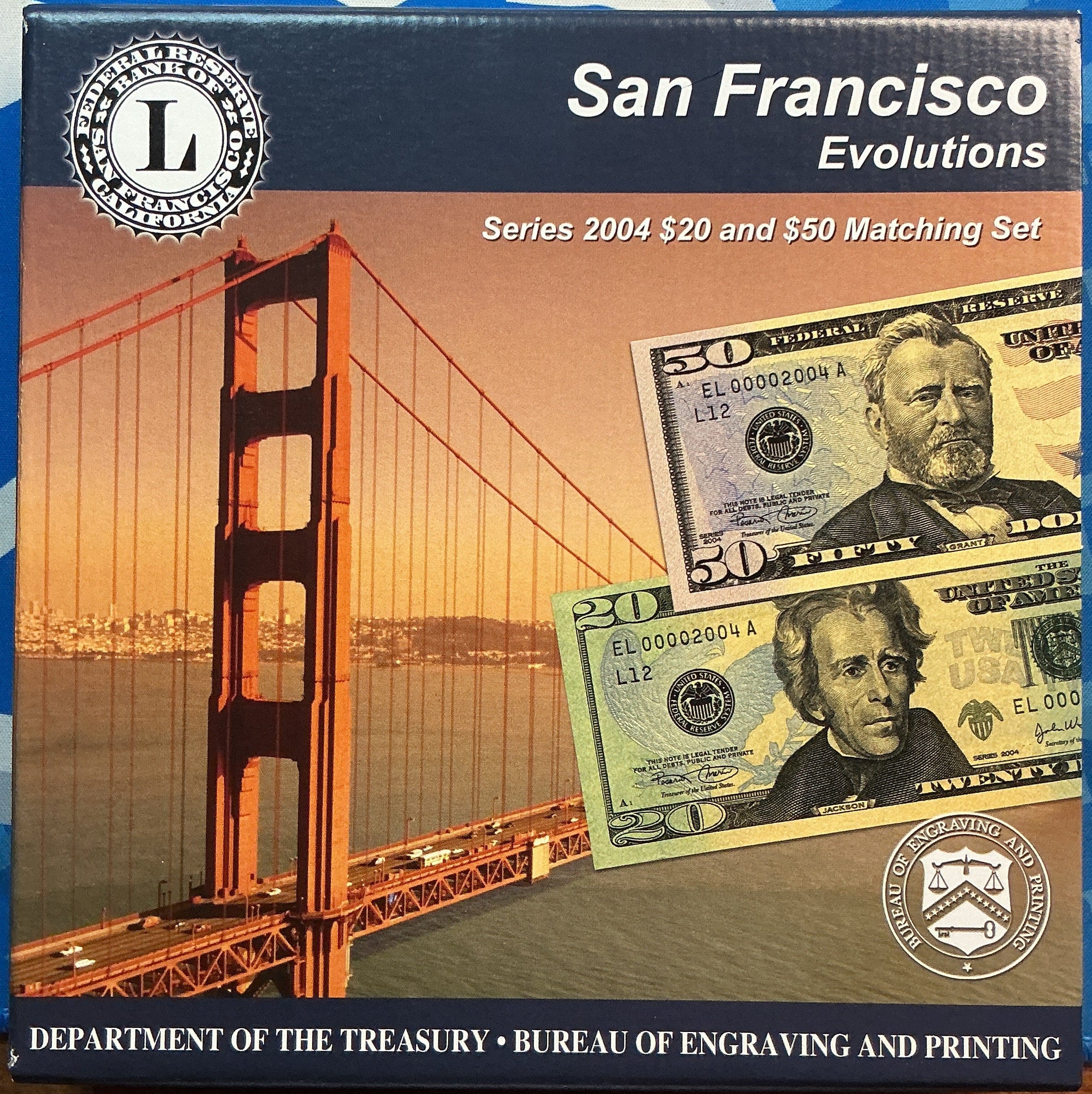 2004 Series, San Francisco Evolutions, $20 & $50, Dept of Treasury-BEP, #FRN016