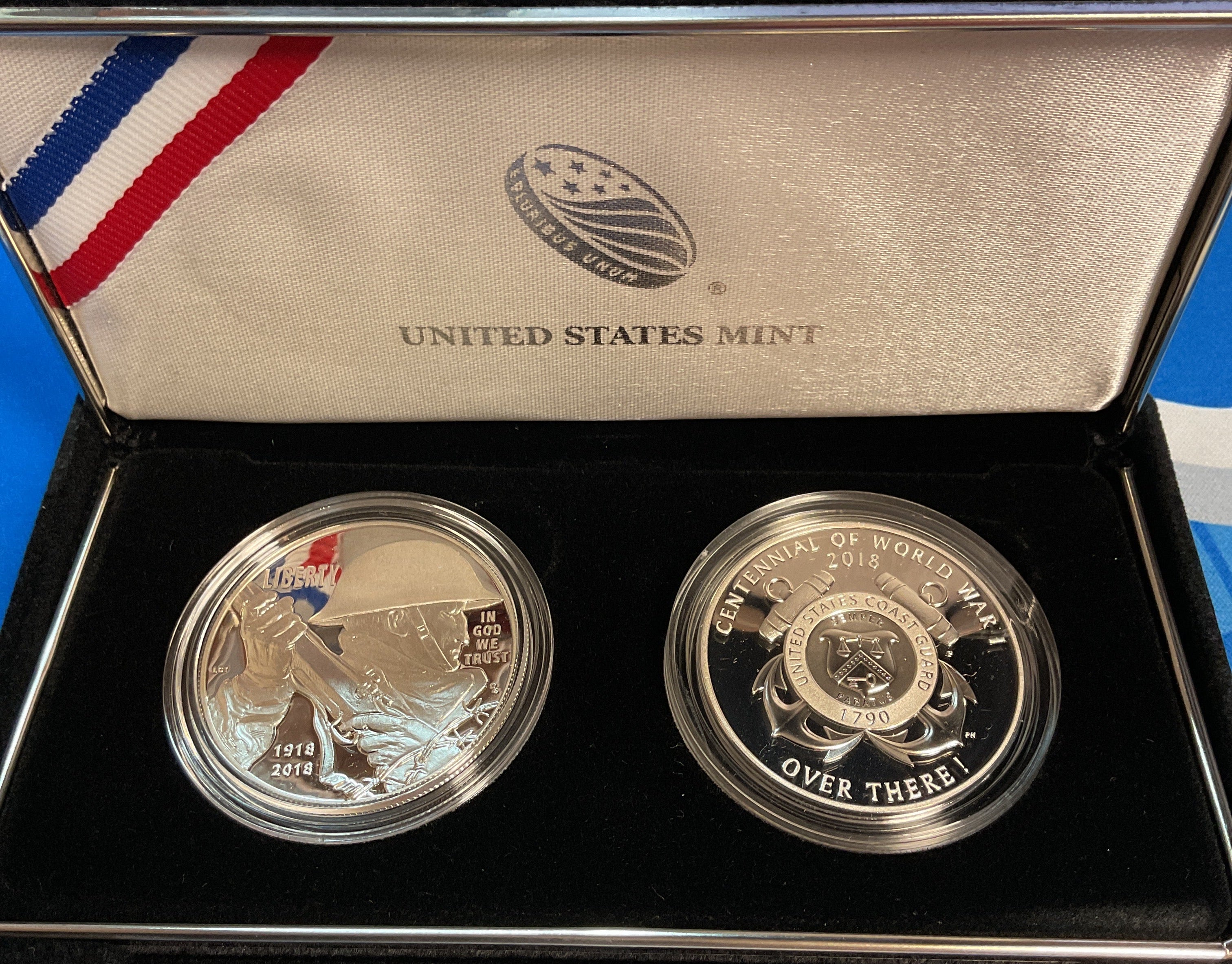2018 World War I, Silver Dollar and Coast Guard Silver Medal Set, U.S. Mint #SR016