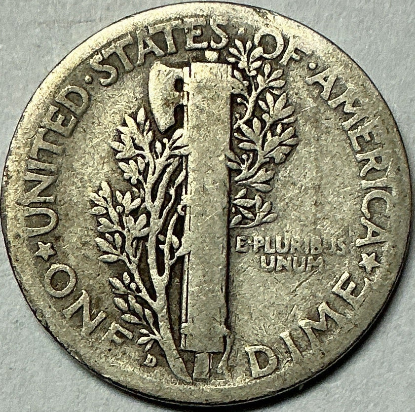 1929-D Mercury Dime, Very Good+ Circulated Coin, Store #DE0975