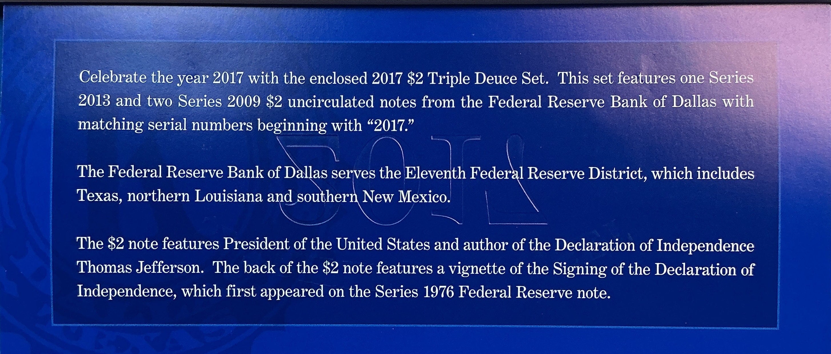 2017 $2 Triple Deuce Set, F.R.N., Same Serial Numbers, Store #FRN033
