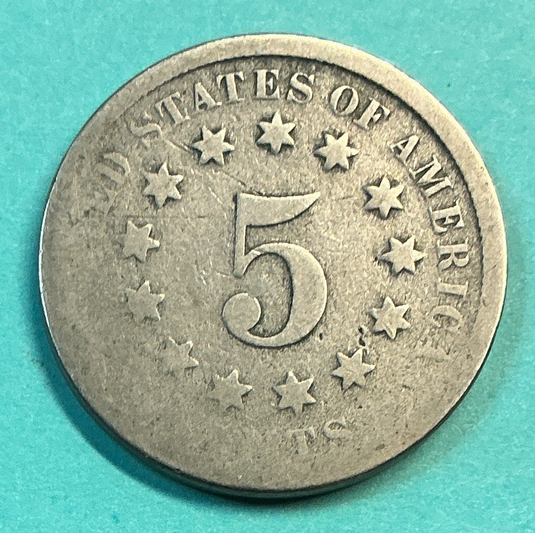 1868 Shield Nickel, About Good Circulated Coin, Store #NL0102
