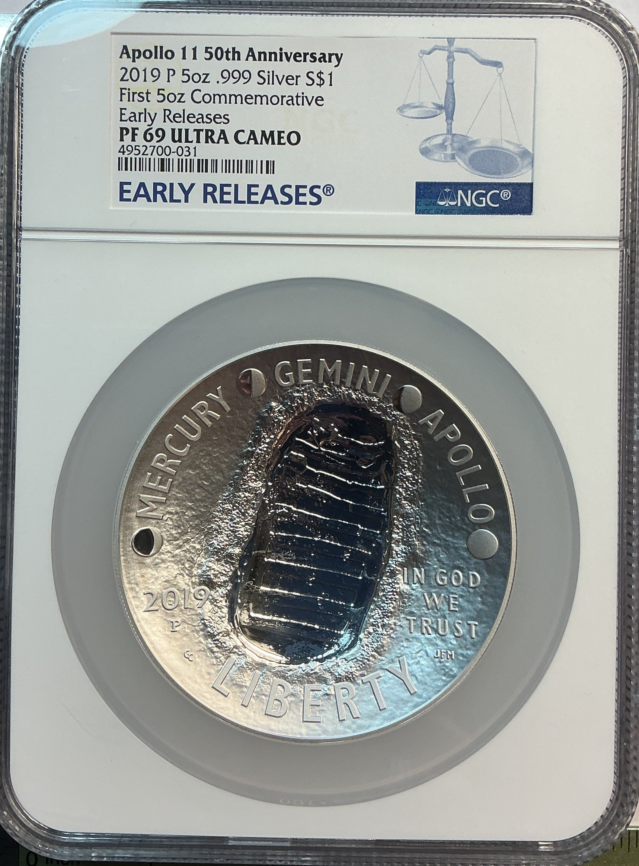 2019-P 5oz. Apollo 11 50th Anniversary Silver Dollar, NGC PF-69 Ultra Cameo, Store #SR103