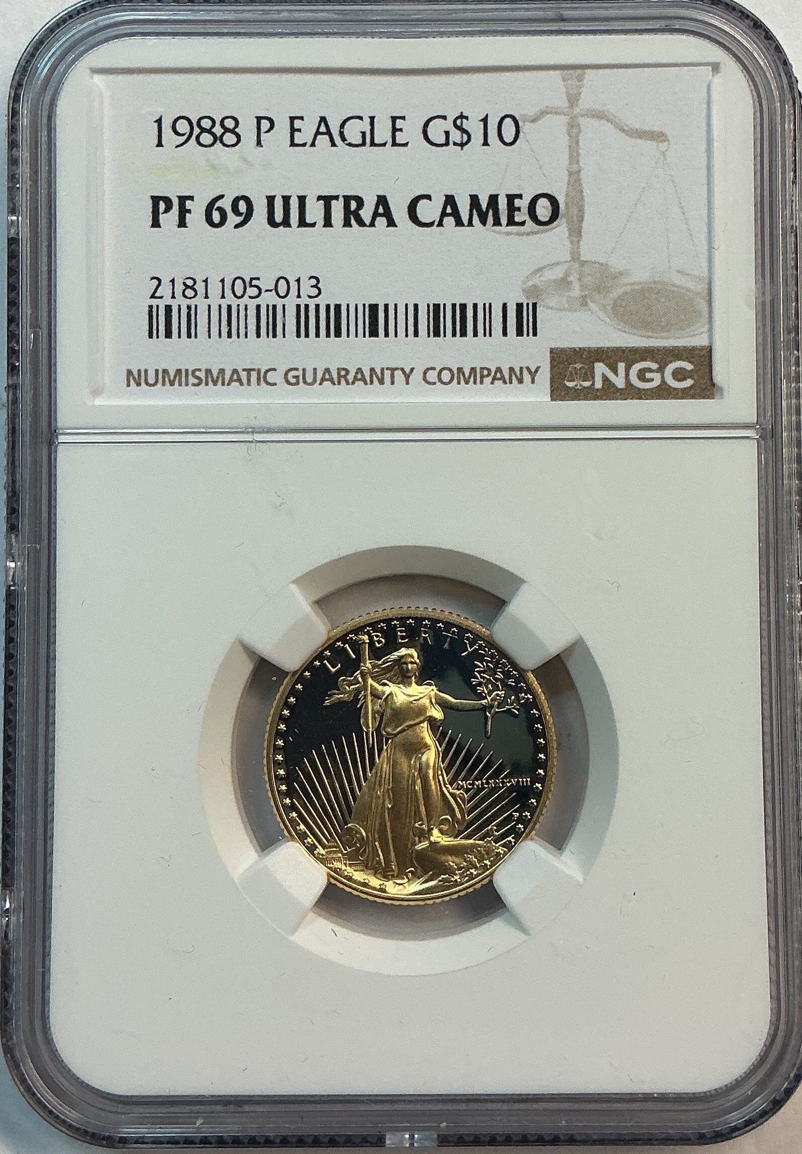 1988-P $10, Proof Gold American Eagle Coin, 1/4 OZT, NGC PF 69, Store #GMC274