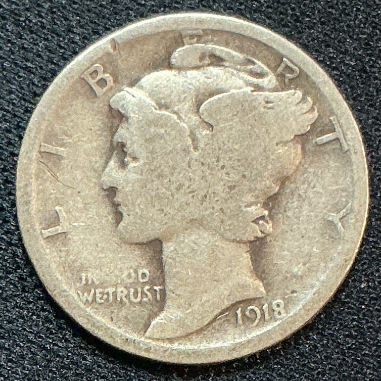 1918 Mercury Dime, About Good Circulated Coin, Store #DE0508