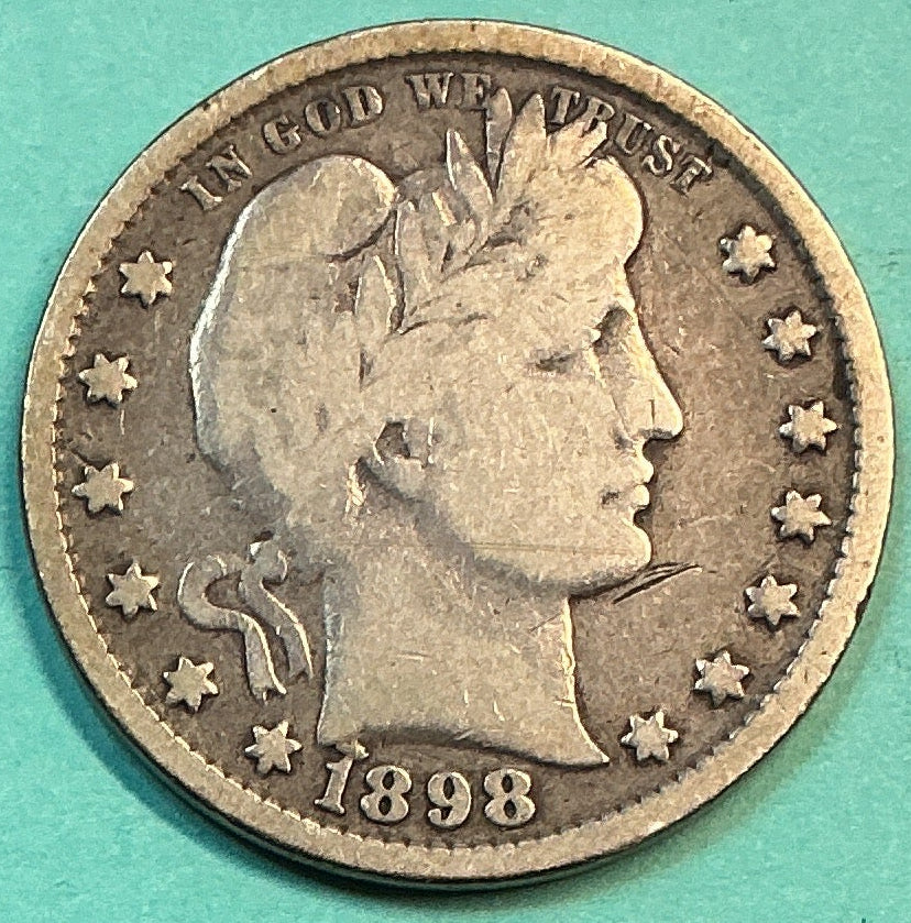 1898 Barber Quarter., Very Good Circulated Details., Store#QR1204