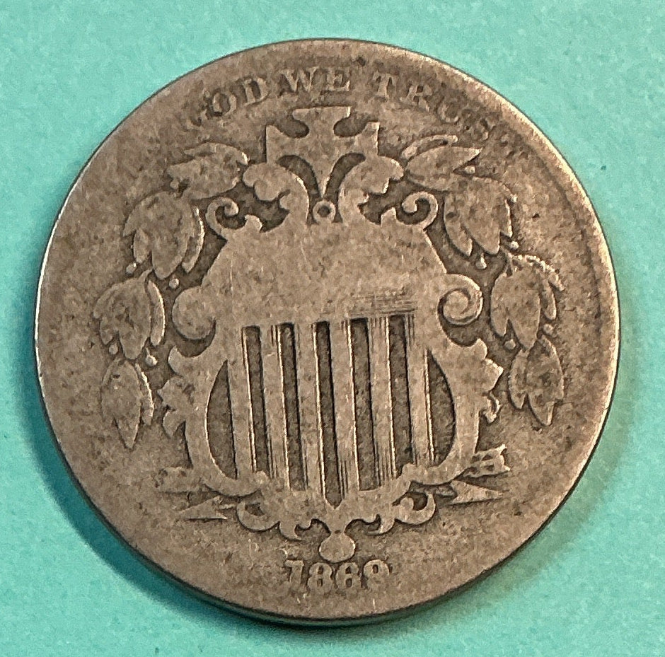 1869 Shield Nickel, Very Good Details Circulated Coin, Store #NL0110