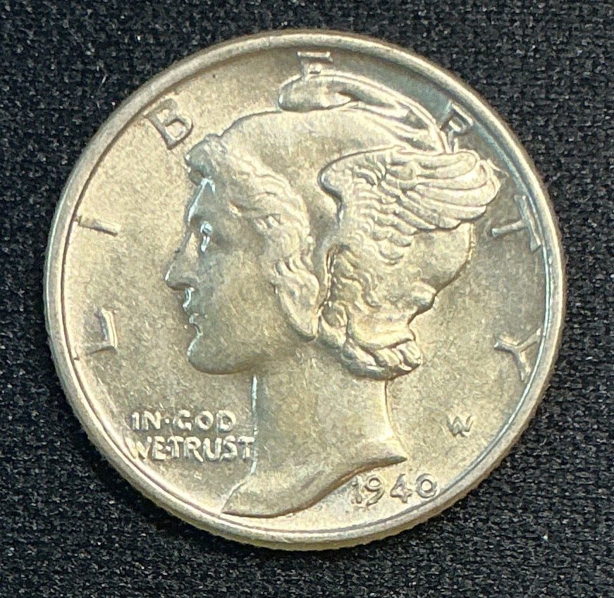 1940 Mercury Dime, Mint State Uncirculated Coin, Store #DE0672