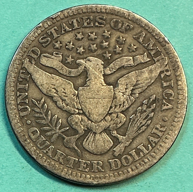 1905 Barber Quarter., Very Good Circulated Details., Store#QR1232