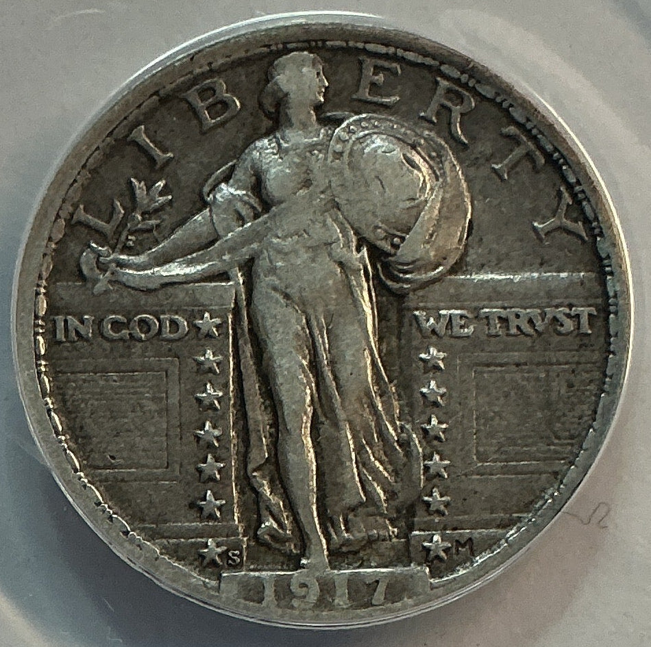 1917-S Standing Liberty Quarter., Type-2., ANACS VF-30, Store #QR1604