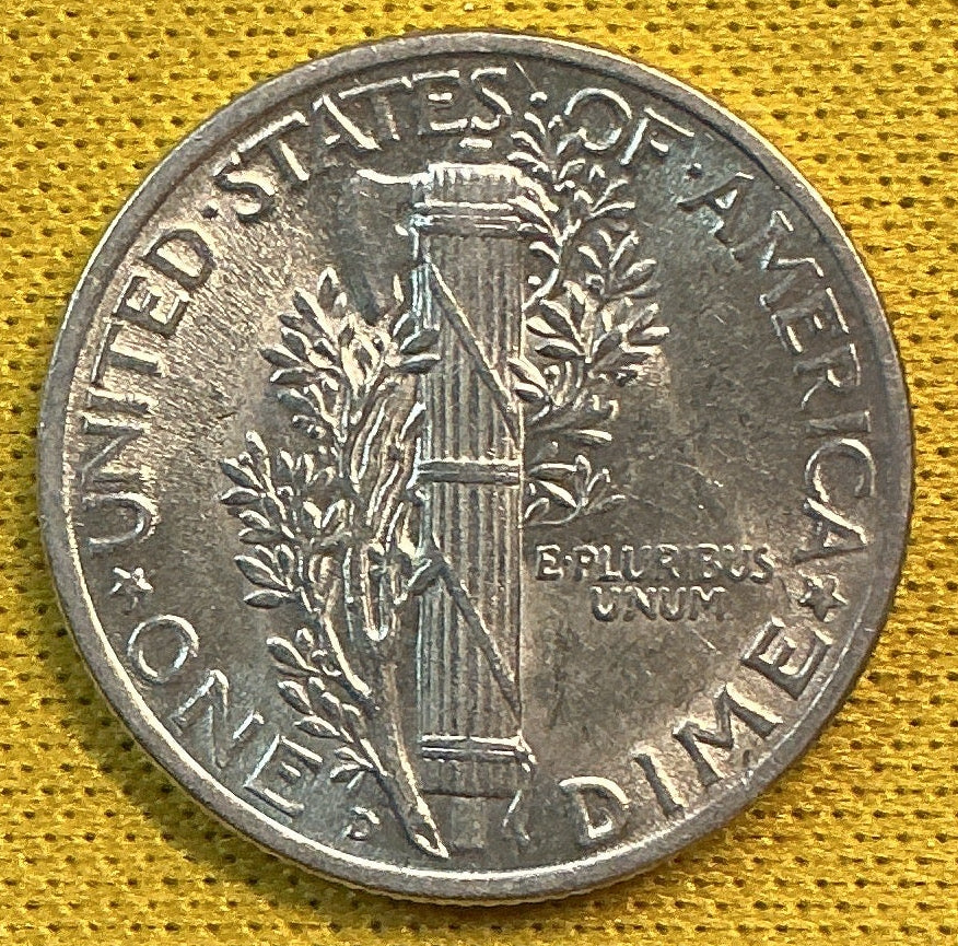 1945-D Mercury Dime, Mint State Uncirculated Coin, Store #DE0702