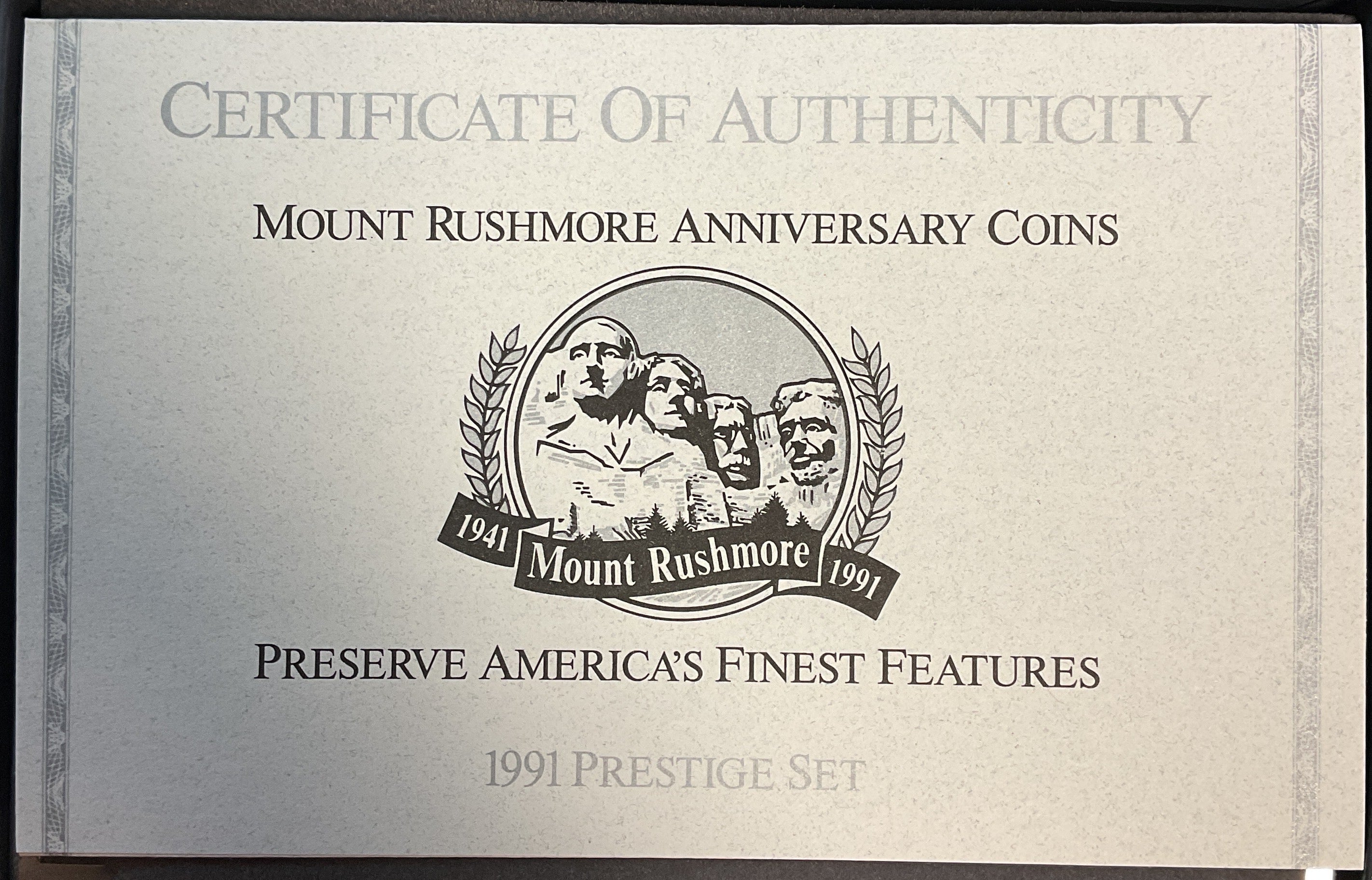 1991 U.S. Mint Prestige Set, Mount Rushmore Anniversary Coins. Store #PT013