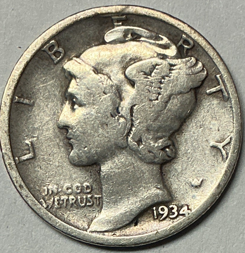 1934-D Mercury Dime, Very Good Circulated Coin, Store #DE0988