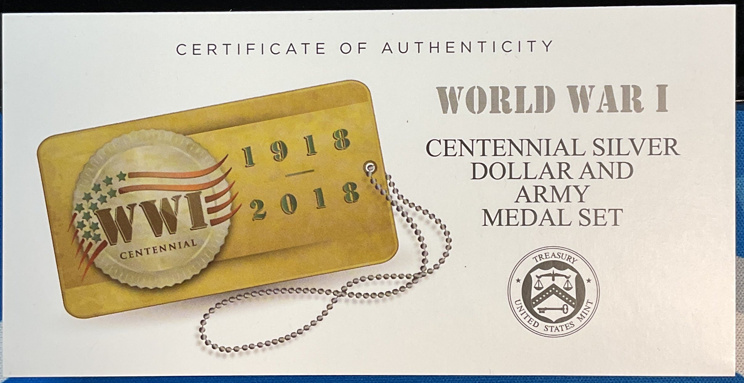 2018 World War I, Silver Dollar and Army Silver Medal Set, U.S. Mint #SR015