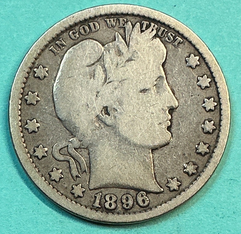 1896 Barber Quarter., Good Circulated Details., Store#QR1198