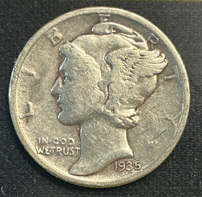1935 Mercury Dime, Very Good Circulated Coin, Store #DE0628