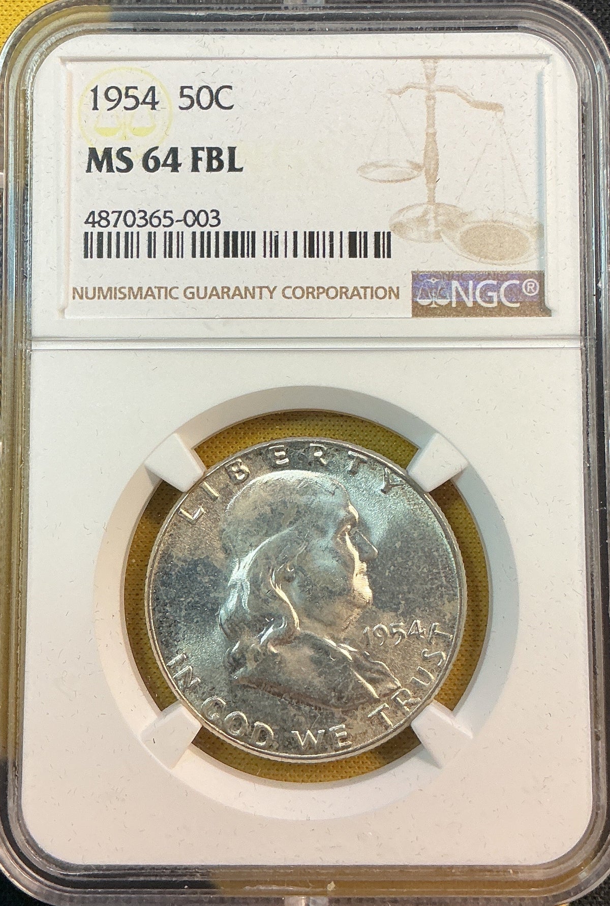 1954 Franklin Half Dollar, NGC MS 64 FBL, Store #HR2111
