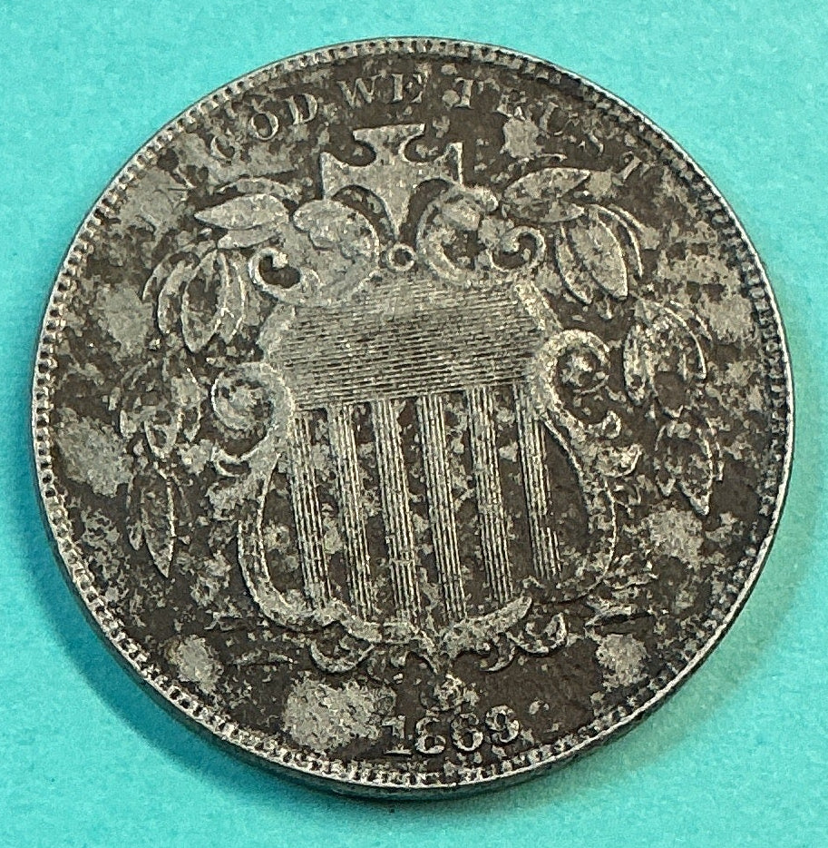 1869 Shield Nickel, Extra Fine+ Details Circulated Coin, Store #NL0115
