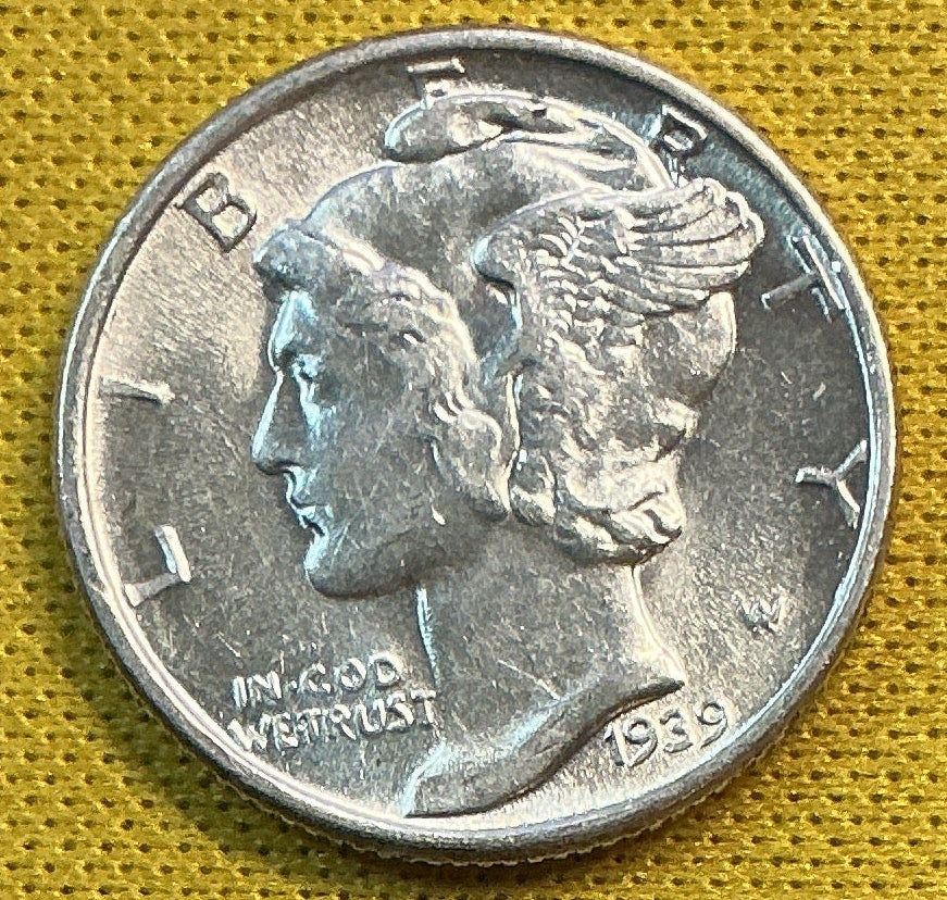 1939 Mercury Dime, Mint State Uncirculated Coin, Store #DE0660