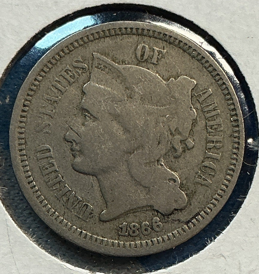 1866 Three Cent Copper Nickel, Extra Fine Circulated, Store #3C0012
