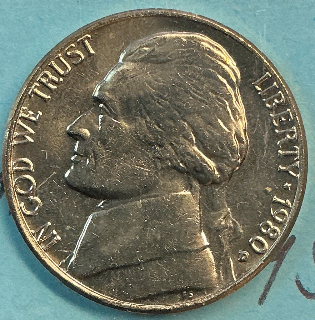 1980-D Jefferson Nickel, Mint State Uncirculated Coin, Store #NL1261