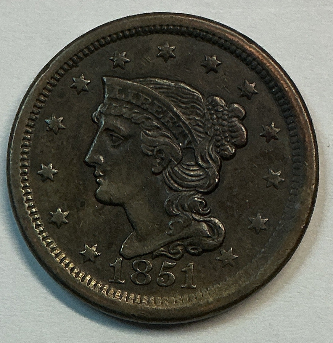 1851 Large Cent, Extra Fine Early Date Copper Cent. Available online or in store. #CT1405