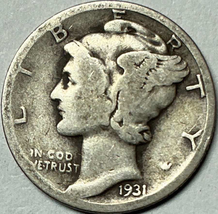 1931-D Mercury Dime, Very Good Circulated Coin, Store #DE0981